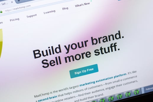 Mailchimp platform promoting tools for email marketing for businesses to build brands and drive sales online.