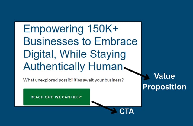 Website value proposition and CTA designed for better conversion rate optimization.