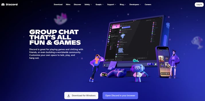 Discord's homepage uses bold visuals and CTAs to optimize your website for conversion and user onboarding.